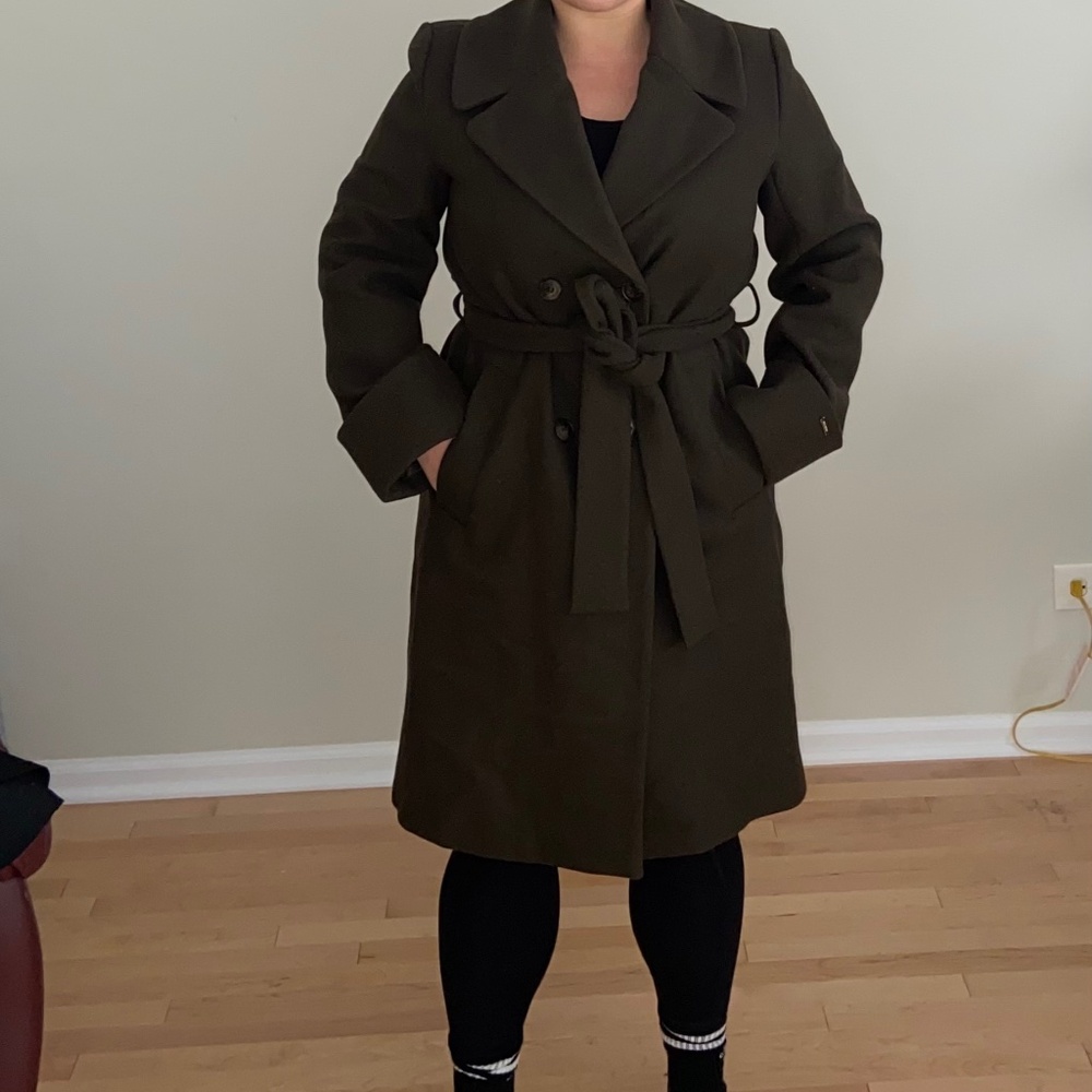 Nine West Olive Green Wool-blend Pea Coat